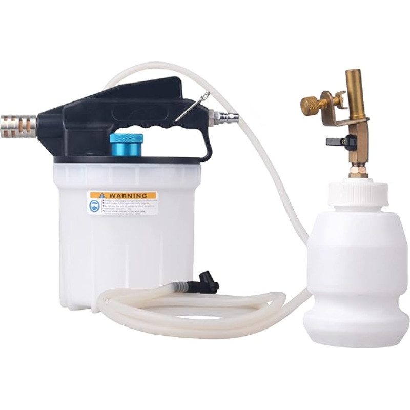 2 l stabdžių atleidimo vakuuminis rinkinys su stabdžių skysčio ekstraktoriumi, 1 l pripildymo buteliu ir adapteriais, vieno asmens pneumatinis atleidimo įrankis