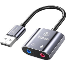 Biaze USB Sound Card USB to 3.5mm Jack Adapter Dual Aux Stereo Headphone Microphone External Sound Card for Windows Mac Linux PS4 PS5 Switch (Y65)