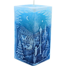 High-quality table candle, diode candle, wax candle with LED, block candle with winter landscape and diode in blue, colour changing candle, size (L x W x H): approx. 7 x 7 x 14 cm.