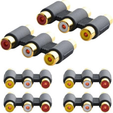 Xiatiaosann 3 RCA Female Coupler Audio Video Female to Female Barrel Connector for Speaker RCA Cable Amplifier Red/Yellow/White (Pack of 6)