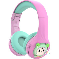 Riwbox Baosilon FB-7S Children's Headphones Bluetooth, LED Bluetooth Foldable Headphones Over Ear Volume Limited Safe 75/85/95dB with Microphone TF Card, Children's Headphones for School (Pink Green)