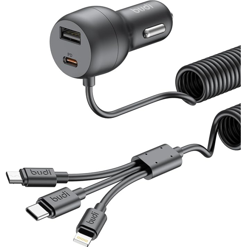35W Car Charger Retractable 3 in 1 Cable