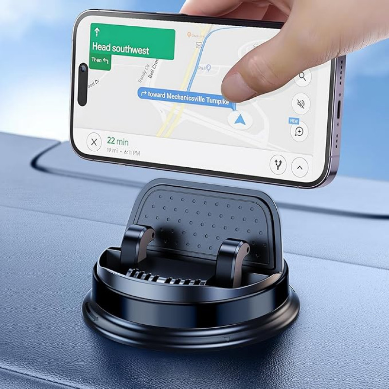 Car Phone Holder, Dashboard Car Phone Holder, 360° Rotation with Non-Slip Silicone Compatible with iPhone 16, 15 Pro Max, Samsung, Android Smartphones (Black)