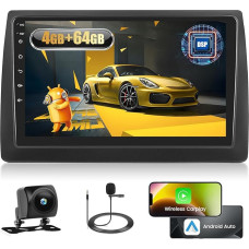 4+64G Android Autoradio für FIAT STILO 2002 2003 2004 2005 2006 2007 2008 2009 2010 mit Wireless Carpaly&Android Auto, 9'' IPS Touch Screen Radio Bluetooth 5.0/GPS/Rückfahrkamera/FM/WiFi/SWC