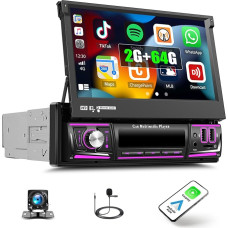 SIXTOP 2+64G Single Din Radio 7 Zoll HD ištraukiamas jutiklinis ekranas Autoradio mit Carplay & Android Auto, 1 din Radio GPS Mirror Link Bluetooth FM/EQ/DSP GPS WiFi USB SWC + Rückfahrkamera & Mikrofon