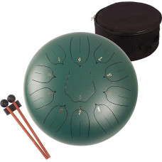 Steel Tongue Drum, 12 Inch / 30 cm Steel Tongue Drum, C Major, 11 Notes, Hand Drum HandPan Drum with Drumsticks, Music Book, Carry Bag and Fingerpicks (Green)