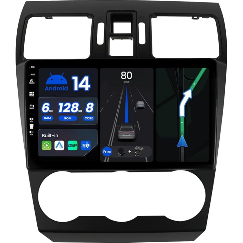 6G + 128G Octa Core Android 14 automobilinis radijas Subaru Forester/XV/WRX (2013-2018) - CarPlay Android Car - atbulinės eigos kamera ir MIC - IPS 9 colių 2 DIN - DAB vairo valdymas Fast Boot 360-CAM