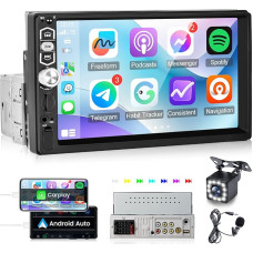 1 DIN Car Radio with Carplay and Android Car - 7 Inch HD Touchscreen Bluetooth Car Radio with Mirror Link EQ Bluetooth FM Radio SWC AUX USB + Reversing Camera