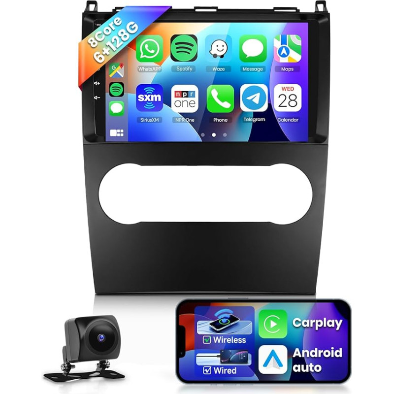 8 Core 6G + 128G Car Radio Android 13 for Mercedes Benz B200 A B Classe W169 A160 A180 A200 A220 2009-2012, 9 Inch IPS Touchscreen Car Radio with DSP Carplay Android Car GPS WiFi BT FM Rear View