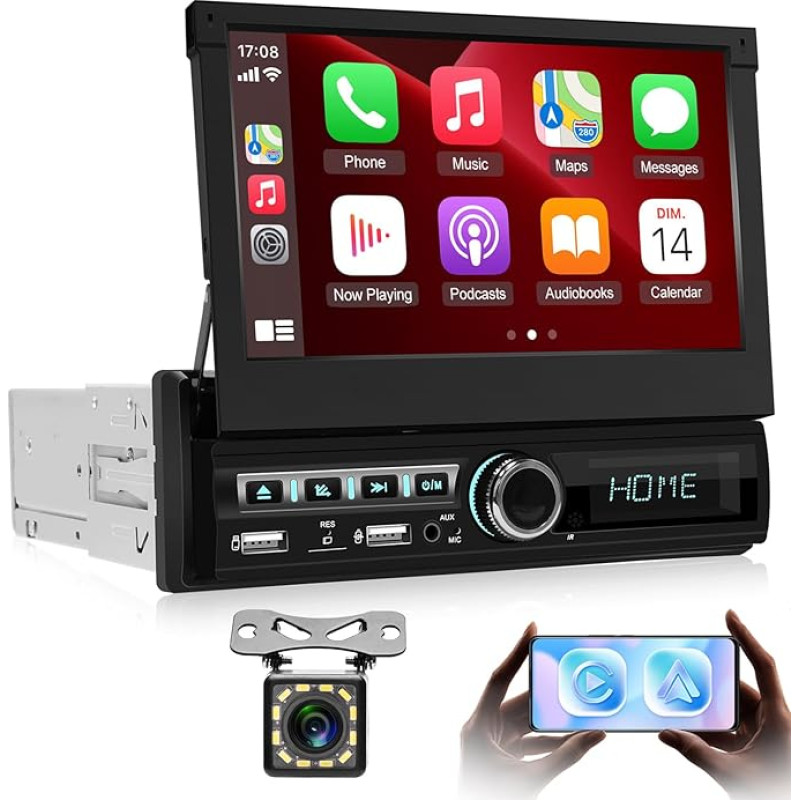 NHOPEEW 1 DIN automobilinis radijo imtuvas su 7 colių ištraukiamu jutikliniu ekranu - 1 DIN radijo imtuvas, palaikantis belaidį 