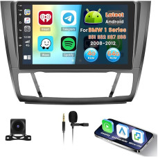Android 15 Radio für BMW 1 Series E81 E82 E87 E88 2008-2012 mit Wireless CarPlay 4+64G, 9 Zoll Bildschirm mit Android Auto DAB HiFi 59UI FM RDS GPS Bluetooth WiFi SWC AHD Rückfahrkamera