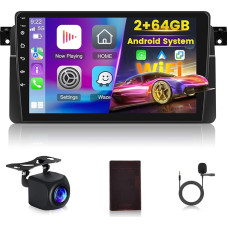 [2+64G] Android 13 Autoradio für BMW E46 Series 3 1999-2005 mit Wireless Carplay & Android Auto - 9 Zoll Touchscreen Autoradio mit WiFi GPS Mirror Link DSP FM/RDS Radio SWC+ AHD Rückfahrkamera