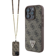 Guess iPhone 16 Pro Case Officially Licensed by CG MOBILE | PU odos dėklas su metaliniu logotipu ir akmenimis | Apsauginis dėklas su dirželiu iPhone 16 Pro Max (6,9 colio) 2024 - rudas