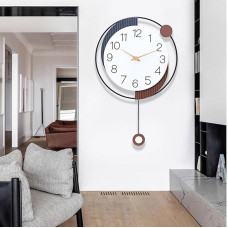 Modern Simple Classical Large Decorative Wall Clock with Pendulum, Modern Non-Walking Mute Metal Wall Clock for Living Room, Bedroom, Study, Office（SM628）