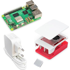 Raspberry Pi 5 4GB pradinis rinkinys/USB-C 45W maitinimo šaltinis/korpusas su ventiliatoriumi/raudonas - Baltas