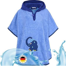 Smithy Bath Poncho for Children and Babies Made of Cuddly Terry Cotton - Loving Bath Towel Poncho with Hood for Girls and Boys - Children's Poncho Hooded Towel Blue Elephant
