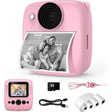 Vaikiškas fotoaparatas su 32 GB kortele ir 4 tomų spausdinimo popieriumi, 48 MP momentinis fotoaparatas vaikams su 1080P skaitmeniniu fotoaparatu vaikams, dovanos mergaitėms ir berniukams nuo 3 iki 12 metų