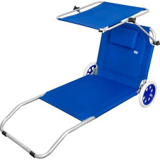 Aktive Beach 62610 Beach Lounger with Wheels, 2 Wheels, with Parasol, Beach Seats, 115 x 62 x 21 cm, Seat Height 11 cm, Weight Max. 110 kg, Blue