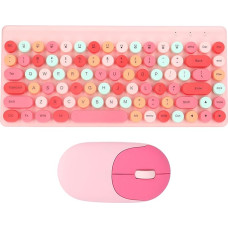 ciciglow Colorful Keyboard and Mouse Combination, 2.4G USB 86 Keys Retro Round Cute Keycap 1200DPI Wireless Keyboard and Mouse Set for Computer Laptop PC Desktops Mac (Pink)