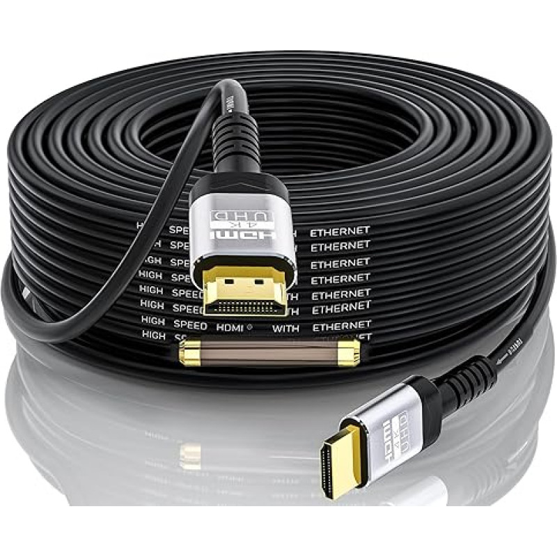 Soonsoonic 4K HDMI kabelis 30 m su integruotu signalo stiprintuvu HDMI 2.0 didelės spartos kabelis ir 4K @ 60Hz 2K 1080P 3D ARC Ethernet kabelis, skirtas UHD televizoriaus monitoriui, nešiojamajam kompiuteriui 