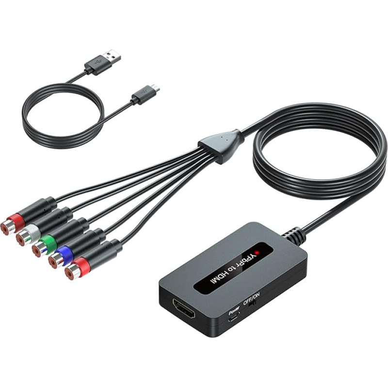 Moteriškojo komponento į HDMI keitiklis PS2/NGC/Xbox žaidimų konsolėms su vyriškuoju komponentu, kad būtų galima rodyti per HDTV, 1080P komponentas į HDMI, RGB YPbPr keitiklis į HDMI, komponentas į HDMI