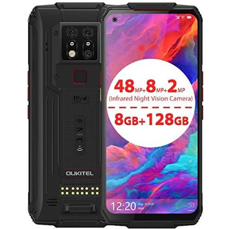 OUKITEL WP7 Flagship Outdoor Mobile Phone without Contract, 48MP Triple Camera + 8MP IR Night Vision Camera, 16MP Front Camera, Helio P90 8GB + 128GB, 8000mAh Battery, NFC, 6.53 Inch FHD + Robust