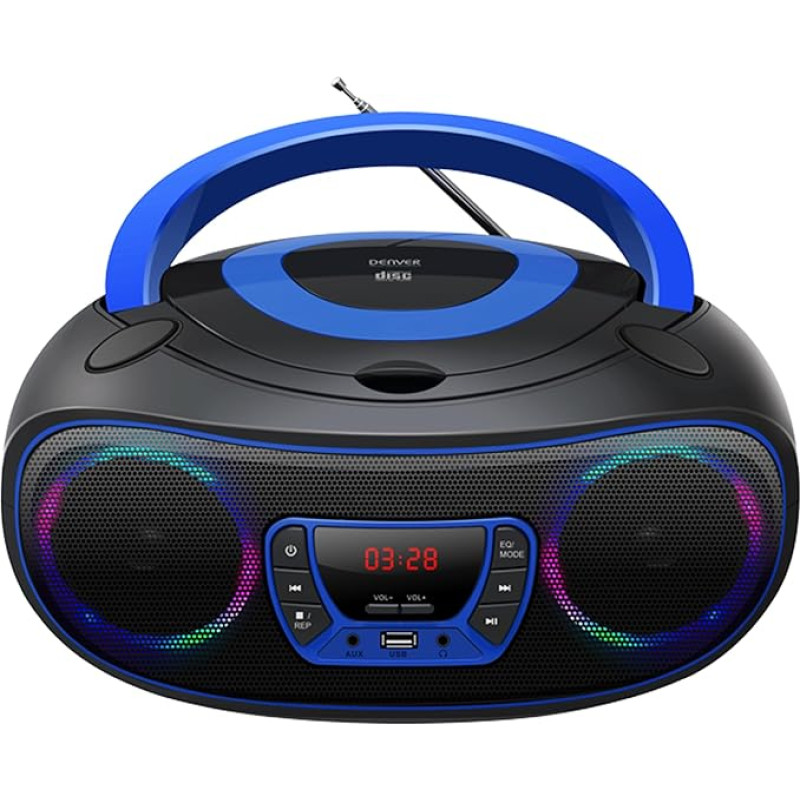 Denver Electronics TCL-212BT - CD-Player (4 W, FM, Extern, Tragbarer CD-Player, Blau, 3,5 mm)