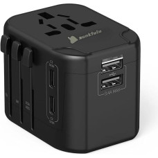 zunkfulu Travel Adapter Worldwide, Universal Travel Plug with 2 USB-C, 2 USB-A, International Socket Adapter, Travel Adapter for Germany, USA, UK, EU England, Thailand, Italy, Japan, Canada, China