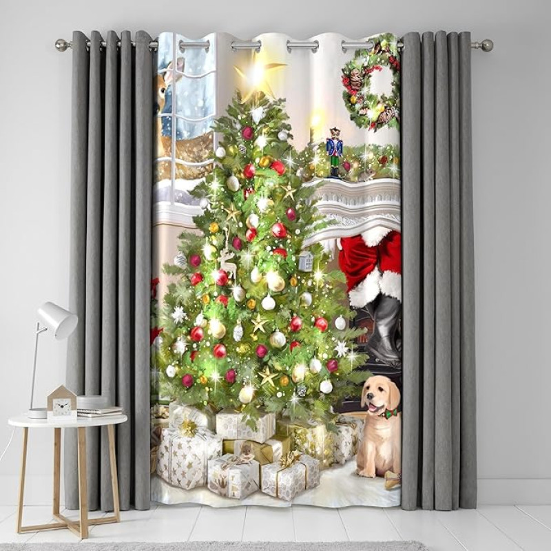 Fusion - Decorative Eyelet Curtain - Christmas Tree Gift Scene - 54