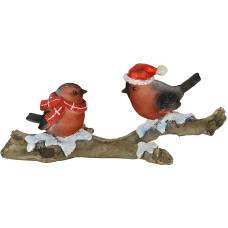 Tierfigur Vögel auf Baumstamm 10x23x8cm Statue Herbstdeko Winterdeko Weihnachtsdeko Adventskranz Zubehör Kranz-Deko Vogelfigur Ast Vogelstatue Skulptur Ornamente Keramikvogel Winterdeko Tischdeko