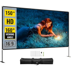 VEVOR Projection Screen with Stand 381 cm (150 Inches) Portable Film Screen 16:9 Outdoor Indoor Projector Screen 347 x 201.9 cm Mobile Projector Screen 160° Viewing Angle Suitable for Home Cinema