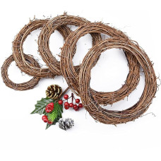 Pack of 5 Wreath Blank Vine Wreath Door Wreath Blank Wall Wreath Christmas Craft Wreath DIY Decoration Wreath Natural for Christmas Door Wreath Wooden Decoration Ornament Gate Wall Party Wedding (8,