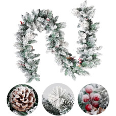 SHJOEE Christmas Garland Flocking Fir Garland Artificial Snow Christmas Garland with Pine Cones Christmas Wreath Christmas Decoration for Doors, Windows, Fireplace, Stairs, Yard, Indoor and Outdoor