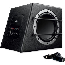 AXTON ATB20A - 20 cm / 8 inch Active Subwoofer for Cars and Motorhomes, Compact Casing Bass Box with Amplifier, Active Bass Box with High Level Inputs, 100 Watt RMS