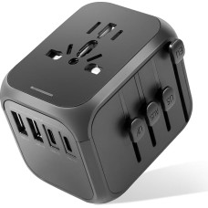 Travel Plug Adapter Worldwide 25 W, Travel Adapter with 2 USB and 2 USB C, Quick Charge Universal Travel Plug for UK, USA, Europe, Australia, Germany, Thailand