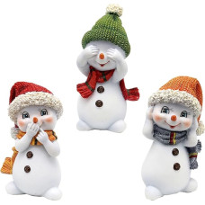 Snow Children – Hear Nothing, See, Say – with Hat and Scarf in Orange, Green and Red, Set of 3, L/W/H 6.3 x 5 x 10.5 cm