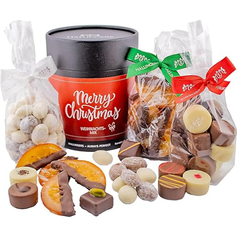 Hallingers Christmas Sweet Mix - Christmas Gift Set, Chocolates Almonds Orange Slices as a Gift for Christmas (Set) - Advent Calendar Novelties & Advent Calendar Filling | Congratulations Gl