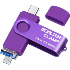 128GB USB Stick 3 in 1 for Android Phones, BorlterClamp OTG USB 3.0 Flash Drive Memory Stick with 3 USB Ports (USB Type-C/microUSB/USB-A) for Samsung Galaxy, Laptops and More (Purple)