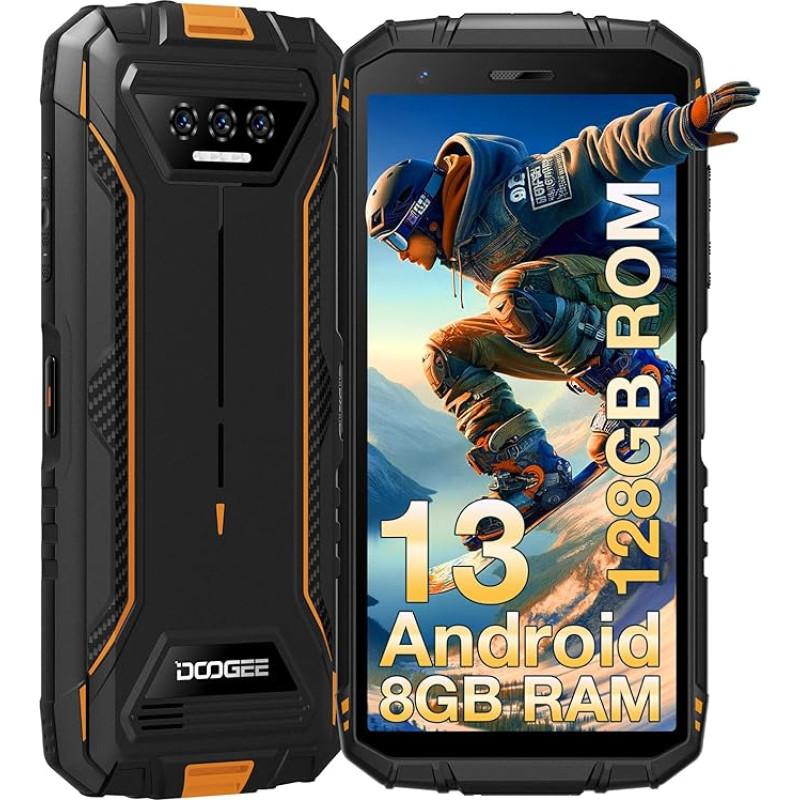 DOOGEE S41 Plus Outdoor Mobile Phone Without Contract 8GB + 128GB (1TB Expandable) Android 13 Outdoor Smartphone 6300 mAh Octa Core 5.5 Inch HD+ Display 13MP + 8MP Construction Site Mobile Phone 4G