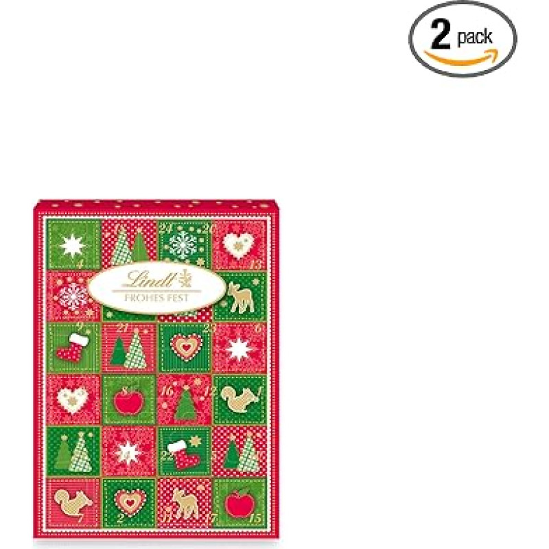 Lindt Chocolate for Christmas, Merry Fest Mini Table Advent Calendar 2024, 2 x 115 g, Various Chocolate Ball, Chocolate for the Christmas Season, Chocolate Gift