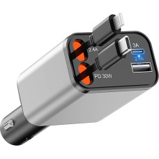 Retractable Car Charger, 69 W Car Charger Cigarette Lighter Retractable Cable Car Charger Mobile Phone Quick Charger with iPhone 16/15/14/13/12, Galaxy S24/S23/S22