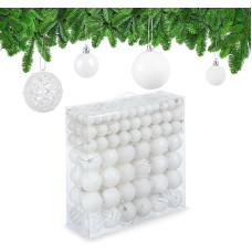 Relaxdays Christmas Baubles Set of 150, Glitter, Matte & Shiny Christmas Tree Baubles, Plastic, Diameter 3, 4 & 6 cm, White