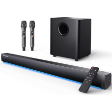 LEFANDI Soundbar with Subwoofer for TV Devices, Bluetooth Speaker PC Soundbar 2.1 Channel Surround Sound with Wireless Microphone, Home Cinema Sound System with AUX, HDMI ARC, Coaxial, USB, Optical