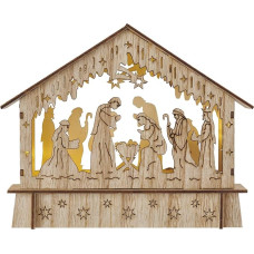 EMOS Christmas Nativity Scene Made of Light Wood, Christmas Decoration with 6 LEDs, Warm White Light, Battery Operated (2 x AA), IP20 Indoor, 10,000 Hours Lifespan, 6/18h Timer, 18.5 x 15 cm