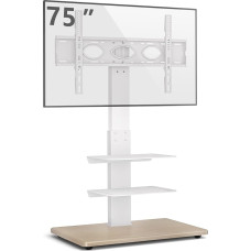 TV Floor Stand, TV Stand, TV Stand, Rfiver TV Stand, Freestanding, Wood, White, +/-30° Swivelling, High Height Adjustable for 32-75 Inch Smart Curved Flat TV, Max 50 kg, Vesa, 600 x 400 mm