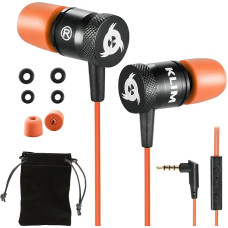 KLIM Fusion Headphones in Ears with Microphone, Durable, Innovative: In-Ear Headphones with Memory Foam 3.5 mm Jack, Sport Gaming In-ear Orange