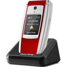 Easyfone T300 4G Senior Mobile Phone Folding Mobile Phone without Contract, 2.4 Inch HD Display, Emergency Call Function, 1500 mAh Battery and Charging Station (Red)