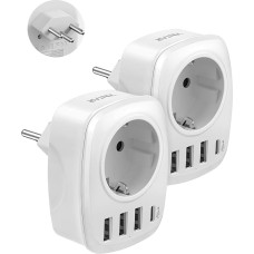 2 PC Adapters Switzerland Germany, VINTAR 5 in 1 Travel Adapter Switzerland, with 3 USB Ports and 1 USB C Port, Switzerland Travel Plug, Travel Adapter for Switzerland, Maldives, Jordan, Type J