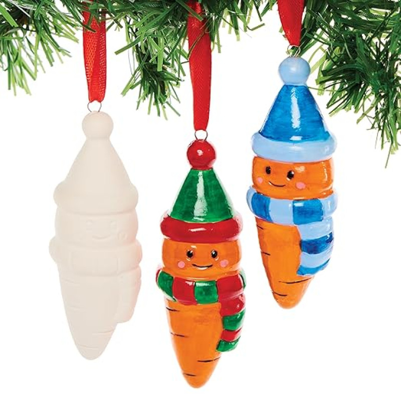 Baker Ross FX799 Christmas Carrot Ceramic Decorations - Box of 4 Christmas Decorations and Crafts for Kids