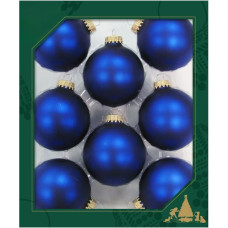 Lauschaer Christmas Tree Decorations Set of 8 Baubles Plain Matt Satin Royal Blue 6.7 cm with Golden Crown + 50 Quick Hangers in Gold